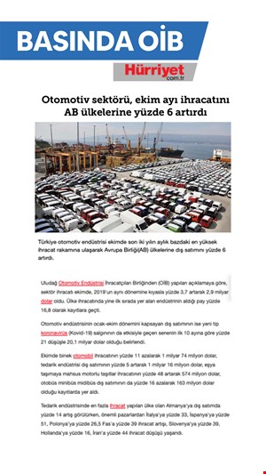 OTOMOTİV SEKTÖRÜ, EKİM AYI İHRACATINI AB ÜLKELERİNE YÜZDE 6 ARTIRDI